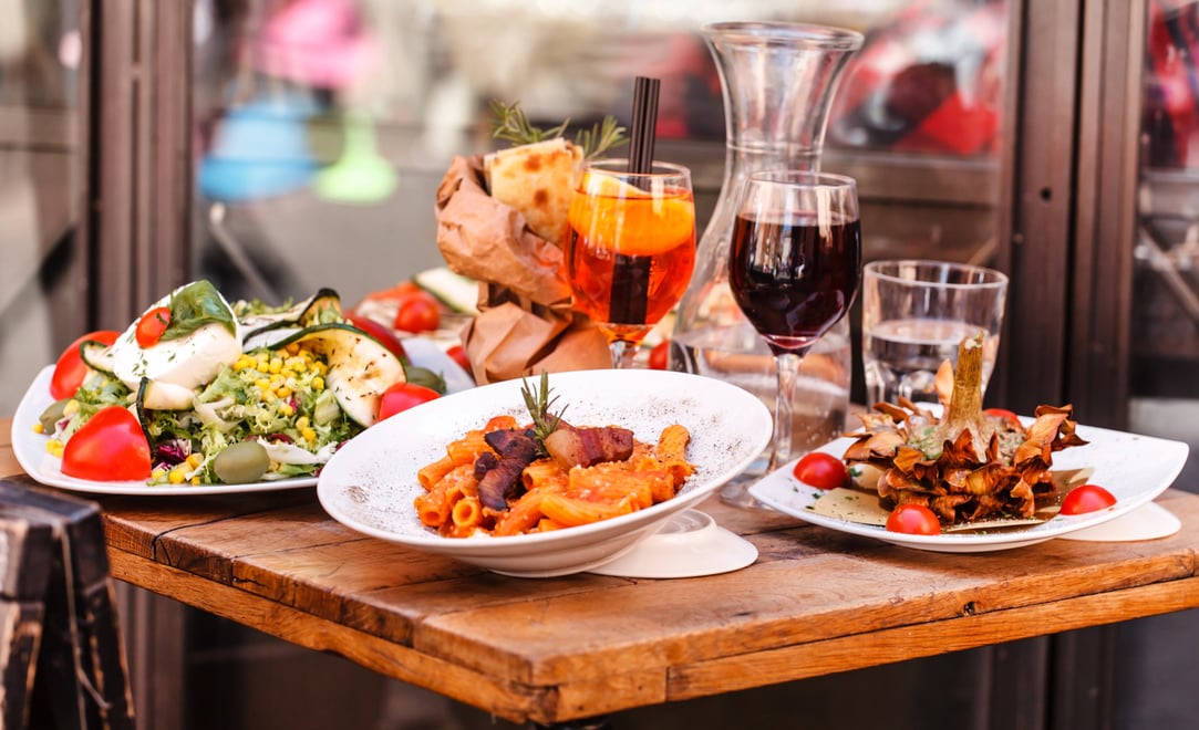 Food and Drinks on a Restaurant Table 